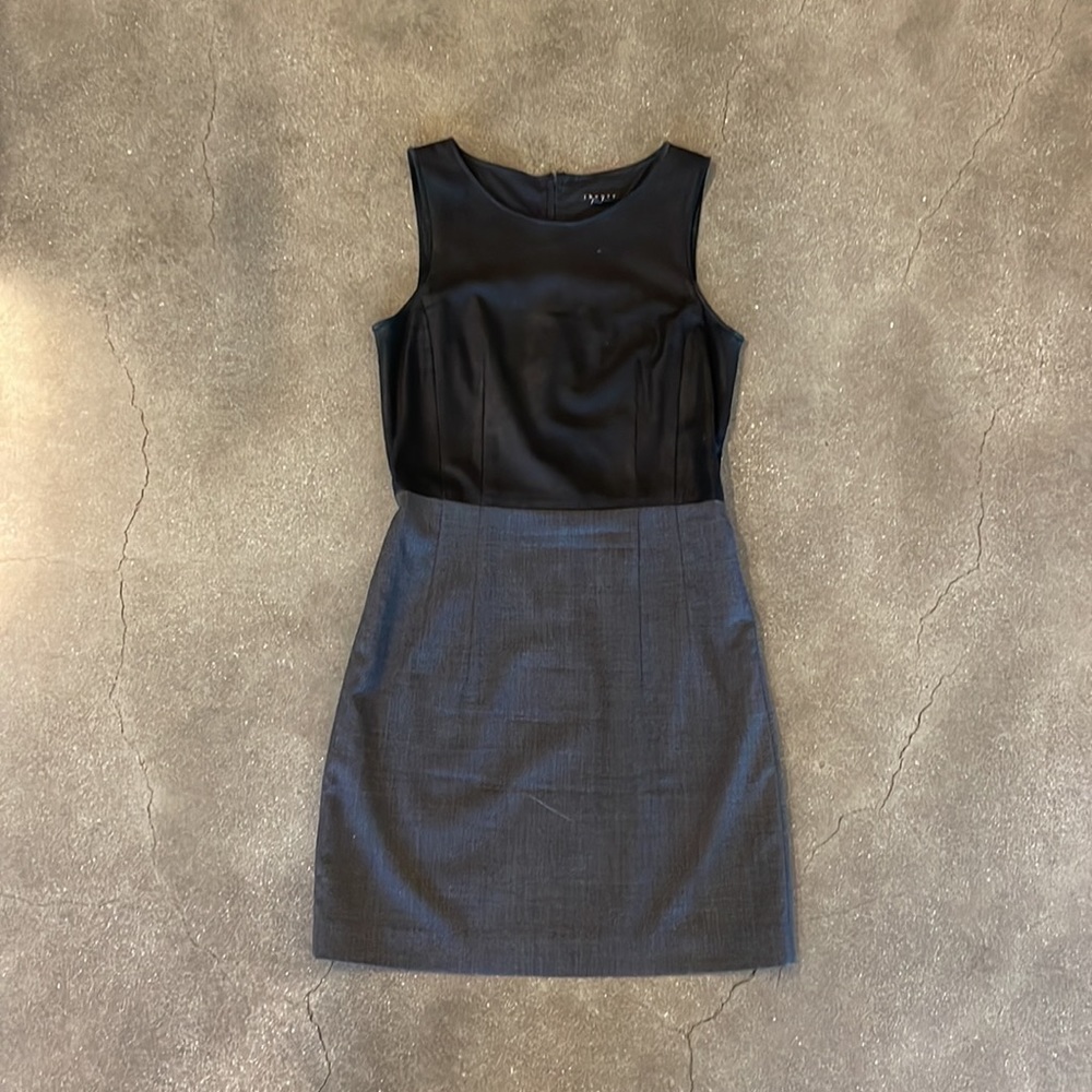 Theory Black and Charcoal Sleeveless Sheath Dress